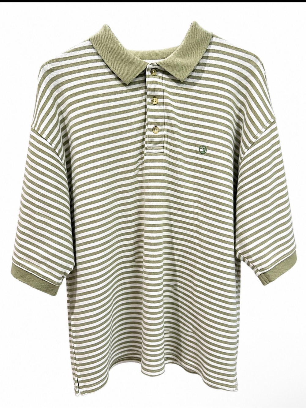 Mens Olive Green & White Striped Polo Shirt Duck Head